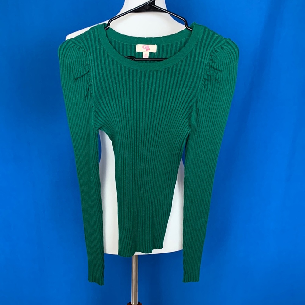 GB Girls emerald green ribbed stretch sweater
